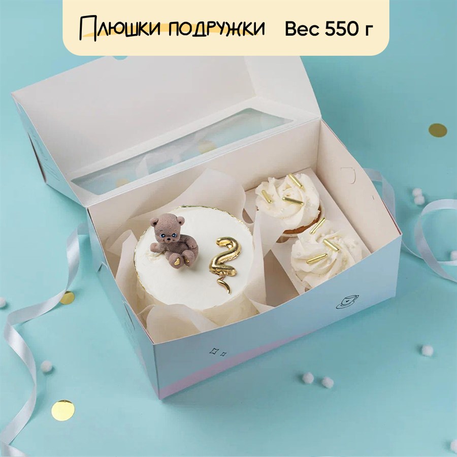 Бенто-торт с мишкой сидящим и 2 капкейка - фото 111090