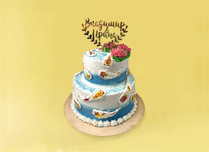 Свадебный торт двухъярусный Радуга в стиле рустик - фото 12409