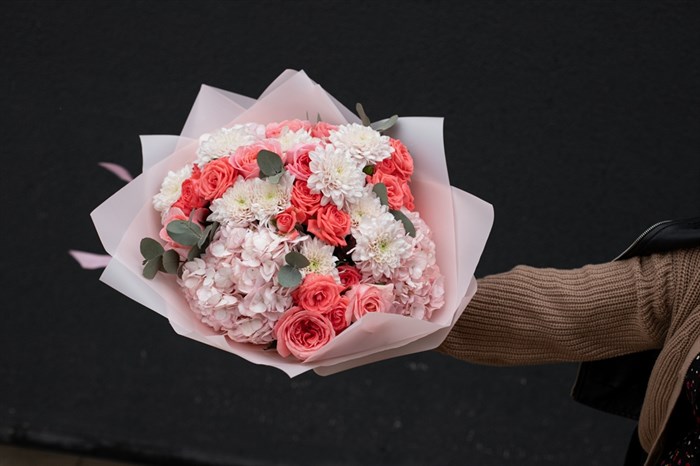Букет цветов  Гортензия с розами - фото 13707
