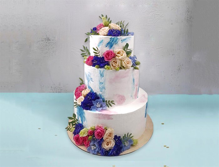 Свадебный торт Нежность с цветами красивый - фото 17138