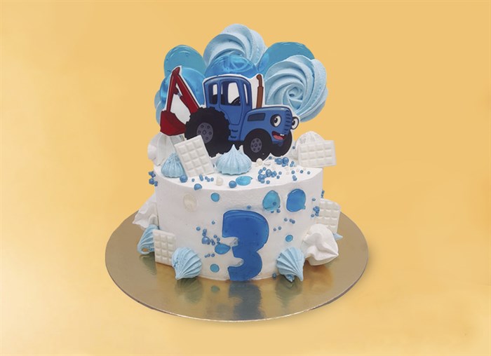 Торт  подарочный Синий трактор на прянике с безе - фото 17455