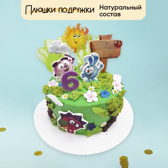 Торт подарочный Смешарики фиолетовый на травке - фото 73858