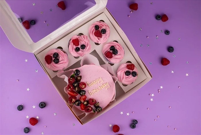 Бенто-торт и капкейки Happy Birthday розовый - фото 9832