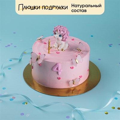 Торт детский лиловый с Единорожкой и сердечками 1,5кг