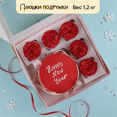Бенто-торт и капкейки Счастливого нового года красный