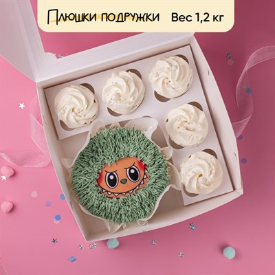 Бенто-торт и капкейки "Лабубу грин"
