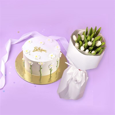 Торт и букет  Ромашковое счастье