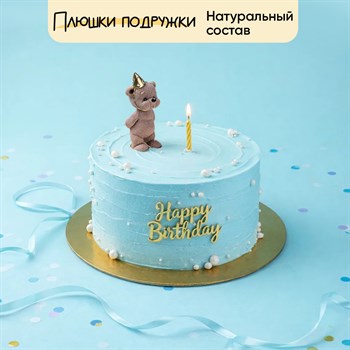 Торт детский голубой с фигуркой Мишка задувающего и топпером 2кг - фото 110827