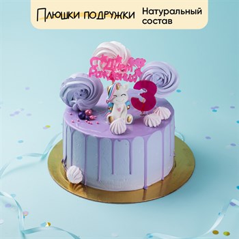Торт детский белый с розовыми потеками и Единорожкой 2кг - фото 110888