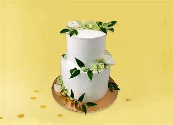 Свадебный торт двухъярусный Цветочная фантазия - фото 12121