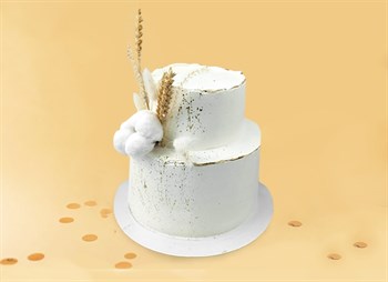 Свадебный торт двухъярусный Хлопковое небо белый - фото 12133