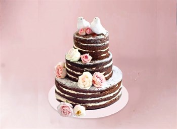 Свадебный торт Шоколадный в стиле рустик - фото 12590